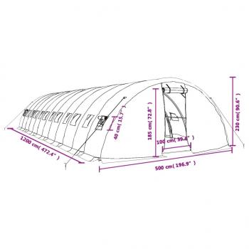 Gewächshaus mit Stahlrahmen Weiß 60 m² 12x5x2,3 m