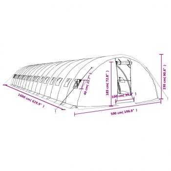 Gewächshaus mit Stahlrahmen Weiß 80 m² 16x5x2,3 m