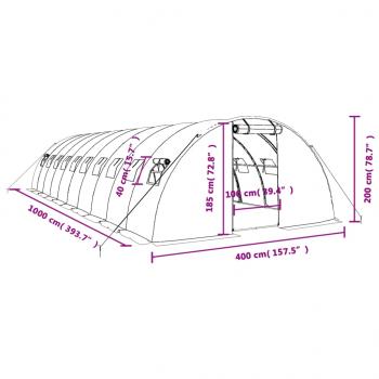 Gewächshaus mit Stahlrahmen Weiß 40 m² 10x4x2 m