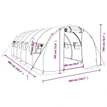 Gewächshaus mit Stahlrahmen Weiß 18 m² 6x3x2 m