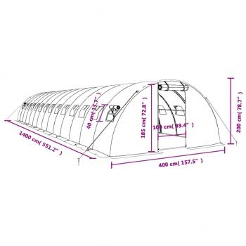 Gewächshaus mit Stahlrahmen Grün 56 m² 14x4x2 m