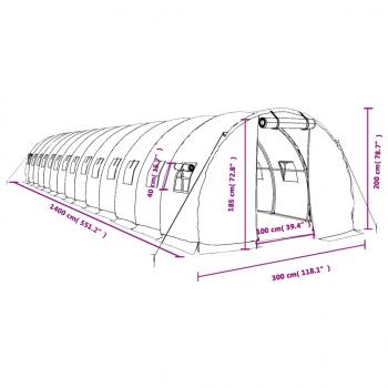 Gewächshaus mit Stahlrahmen Weiß 42 m² 14x3x2 m