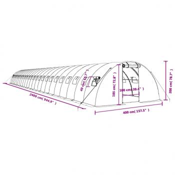 Gewächshaus mit Stahlrahmen Grün 96 m² 24x4x2 m