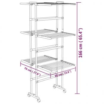 Wäscheständer 3 Etagen mit Rollen Silbern 60x70x129 cm