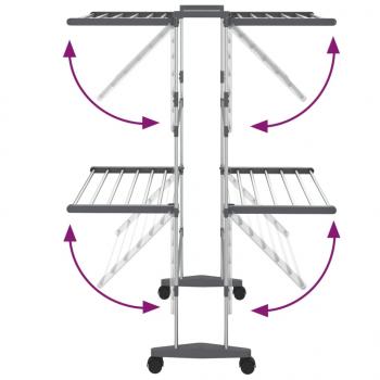 Wäscheständer 2 Etagen mit Rollen Silbern 60x70x106 cm