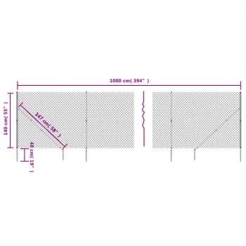 Maschendrahtzaun mit Bodenhülsen Grün 1,4x10 m