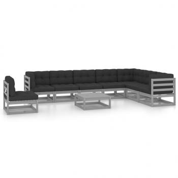 ARDEBO.de - 9-tlg. Garten-Lounge-Set mit Kissen Grau Massivholz Kiefer