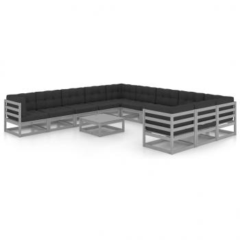 ARDEBO.de - 12-tlg. Garten-Lounge-Set mit Kissen Grau Massivholz Kiefer