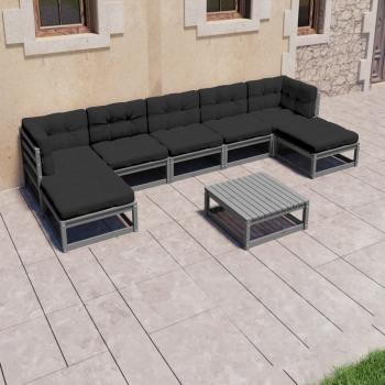 ARDEBO.de - 8-tlg. Garten-Lounge-Set mit Kissen Grau Massivholz Kiefer