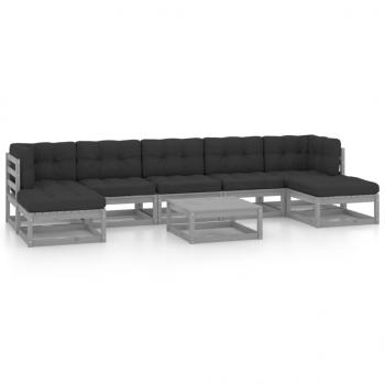 8-tlg. Garten-Lounge-Set mit Kissen Grau Massivholz Kiefer