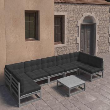 ARDEBO.de - 8-tlg. Garten-Lounge-Set mit Kissen Grau Massivholz Kiefer