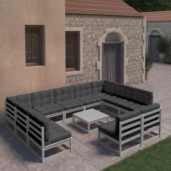 ARDEBO.de - 12-tlg. Garten-Lounge-Set mit Kissen Grau Massivholz Kiefer