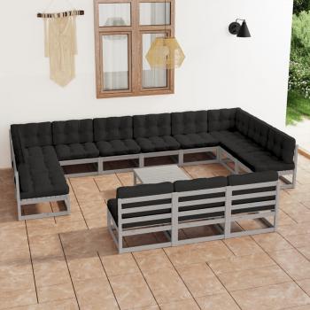 ARDEBO.de - 14-tlg. Garten-Lounge-Set mit Kissen Grau Massivholz Kiefer