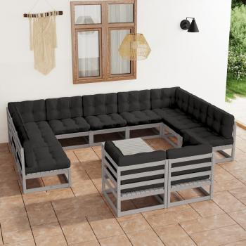 ARDEBO.de - 12-tlg. Garten-Lounge-Set mit Kissen Grau Massivholz Kiefer