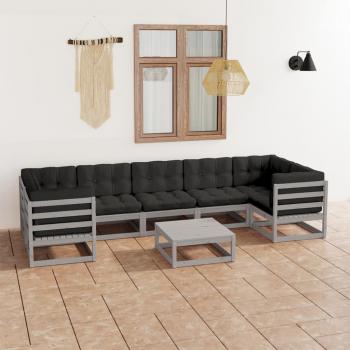 ARDEBO.de - 8-tlg. Garten-Lounge-Set mit Kissen Grau Massivholz Kiefer