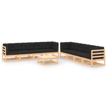 ARDEBO.de - 9-tlg. Garten-Lounge-Set mit Kissen Massivholz Kiefer