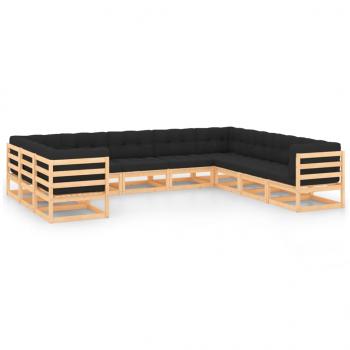 ARDEBO.de - 10-tlg. Garten-Lounge-Set mit Kissen Massivholz Kiefer 