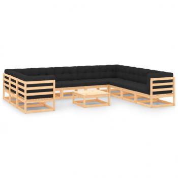 ARDEBO.de - 11-tlg. Garten-Lounge-Set mit Kissen Massivholz Kiefer