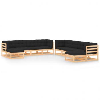 ARDEBO.de - 10-tlg. Garten-Lounge-Set mit Kissen Massivholz Kiefer