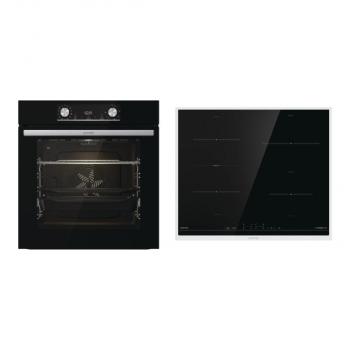 ARDEBO.de Gorenje Black Steam Pro Einbau Herdset mit Induktionskochfeld (BPSX6737E06BG + IT43X), 60 cm breit, 77 L, Pyrolyse, Grill, Kindersicherung, Boosterfunktion, Schwarz