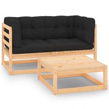 ARDEBO.de - 3-tlg. Garten-Lounge-Set mit Kissen Massivholz Kiefer