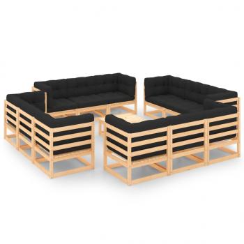 ARDEBO.de - 13-tlg. Garten-Lounge-Set mit Kissen Massivholz Kiefer