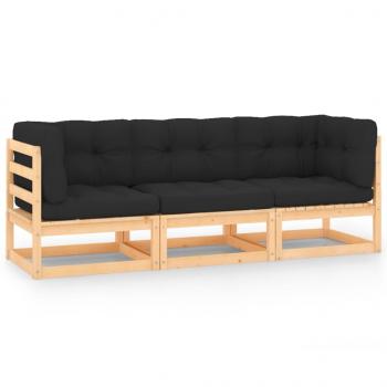 ARDEBO.de - 3-tlg. Garten-Lounge-Set mit Kissen Kiefer Massivholz