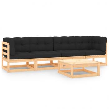 ARDEBO.de - 5-tlg. Garten-Lounge-Set mit Kissen Massivholz Kiefer