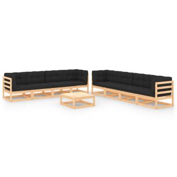 ARDEBO.de - 9-tlg. Garten-Lounge-Set mit Kissen Massivholz Kiefer