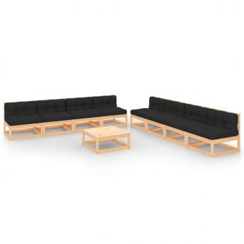 ARDEBO.de - 9-tlg. Garten-Lounge-Set mit Kissen Massivholz Kiefer