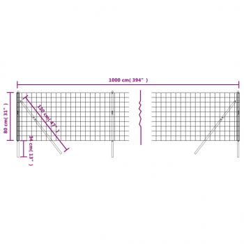 Maschendrahtzaun Grün 0,8x10 m Verzinkter Stahl