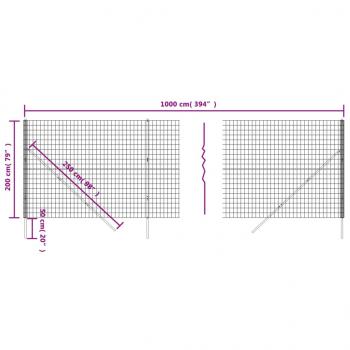 Maschendrahtzaun Anthrazit 2x10 m Verzinkter Stahl