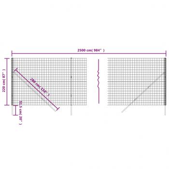 Maschendrahtzaun Anthrazit 2,2x25 m Verzinkter Stahl