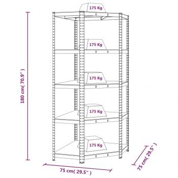 Eckregal mit 5 Böden Anthrazit Stahl & Holzwerkstoff