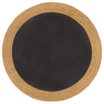 ARDEBO.de - Teppich Geflochten Schwarz & Natur 90 cm Jute & Baumwolle Rund