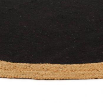 Teppich Geflochten Schwarz & Natur 90 cm Jute & Baumwolle Rund