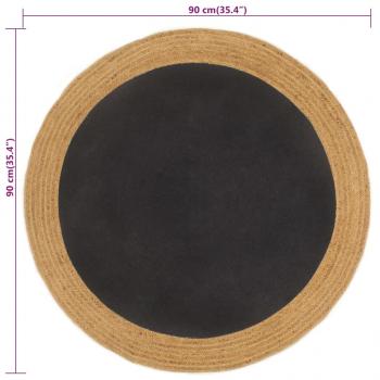 Teppich Geflochten Schwarz & Natur 90 cm Jute & Baumwolle Rund