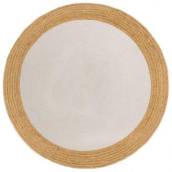 ARDEBO.de - Teppich Geflochten Weiß & Natur 90 cm Jute & Baumwolle Rund