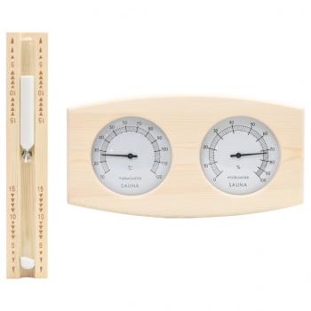 ARDEBO.de - 2-in-1 Sauna-Hygrothermograph und Sanduhr Set Massivholz Kiefer