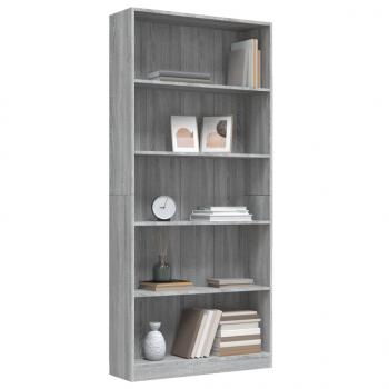 Bücherregal 5 Fächer Grau Sonoma-Eiche 80x24x175 Holzwerkstoff