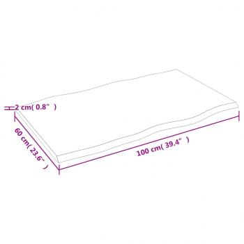 Tischplatte 100x60x2 cm Massivholz Eiche Behandelt Baumkante