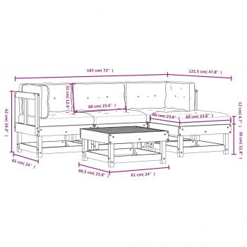 5-tlg. Garten-Lounge-Set mit Kissen Massivholz