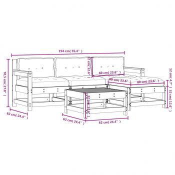 5-tlg. Garten-Lounge-Set mit Kissen Massivholz