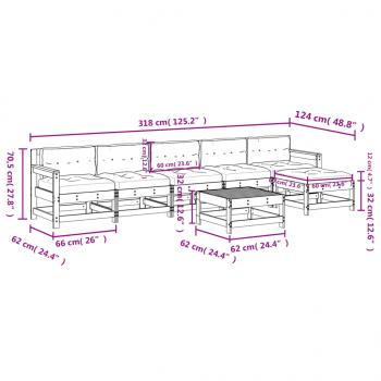 7-tlg. Garten-Lounge-Set mit Kissen Massivholz