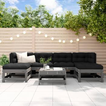 ARDEBO.de - 7-tlg. Garten-Lounge-Set mit Kissen Grau Massivholz