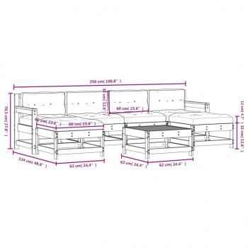 7-tlg. Garten-Lounge-Set mit Kissen Weiß Massivholz