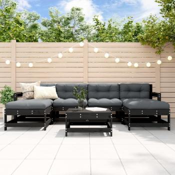 ARDEBO.de - 7-tlg. Garten-Lounge-Set mit Kissen Schwarz Massivholz