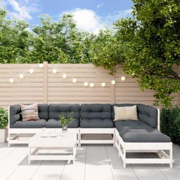 ARDEBO.de - 7-tlg. Garten-Lounge-Set mit Kissen Weiß Massivholz