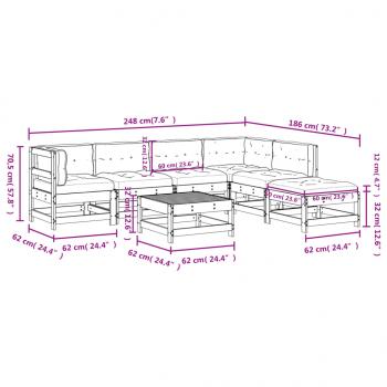 7-tlg. Garten-Lounge-Set mit Kissen Weiß Massivholz