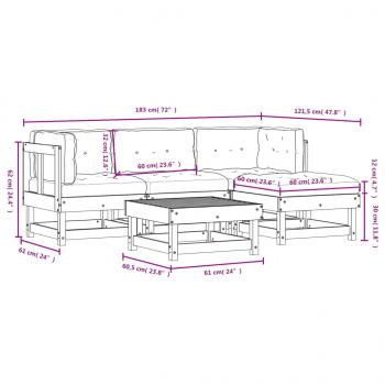 5-tlg. Garten-Lounge-Set mit Kissen Grau Massivholz